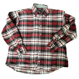 National Outfitters Men’s XL Plaid Button Down Shirt Red Green White Cotton